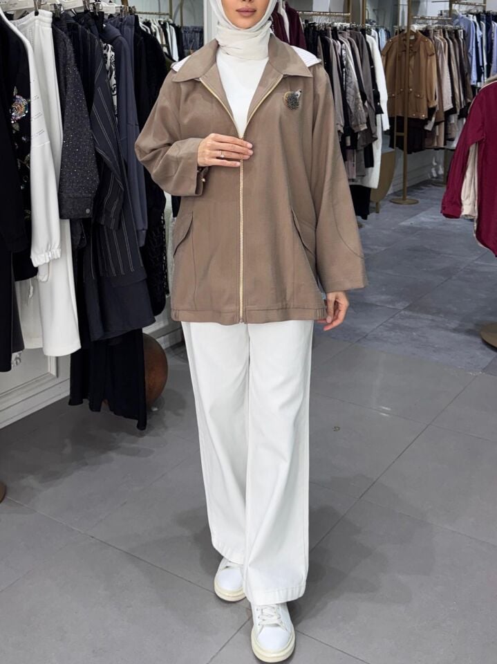 GHİSA KİRPİ AKSESUARLI CEKET KAHVE