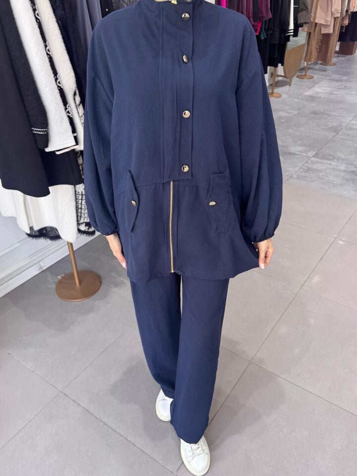 GOLD DÜĞME BOMBER TAKIM LACİVERT