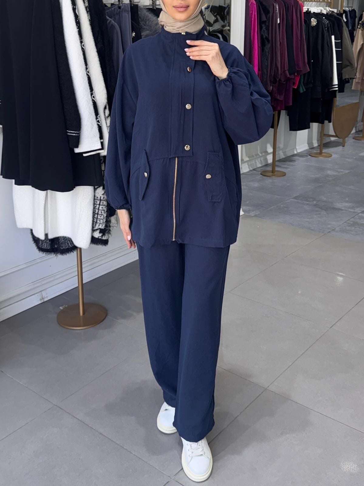 GOLD DÜĞME BOMBER TAKIM LACİVERT