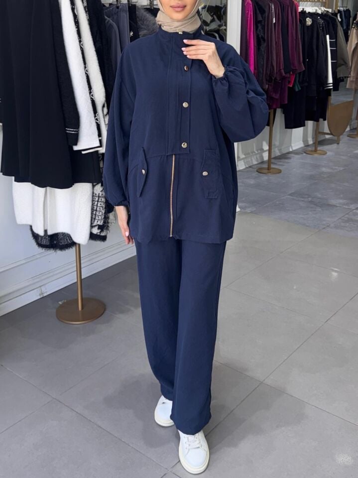 GOLD DÜĞME BOMBER TAKIM LACİVERT