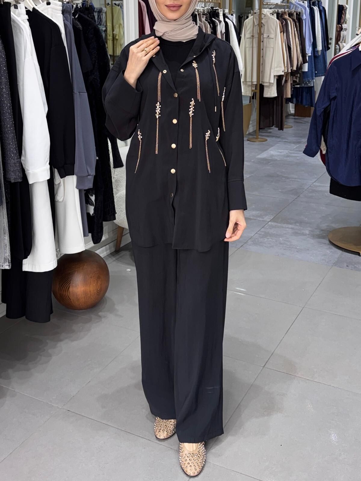 CRISTALLO KAPÜŞONLU TAKIM SİYAH