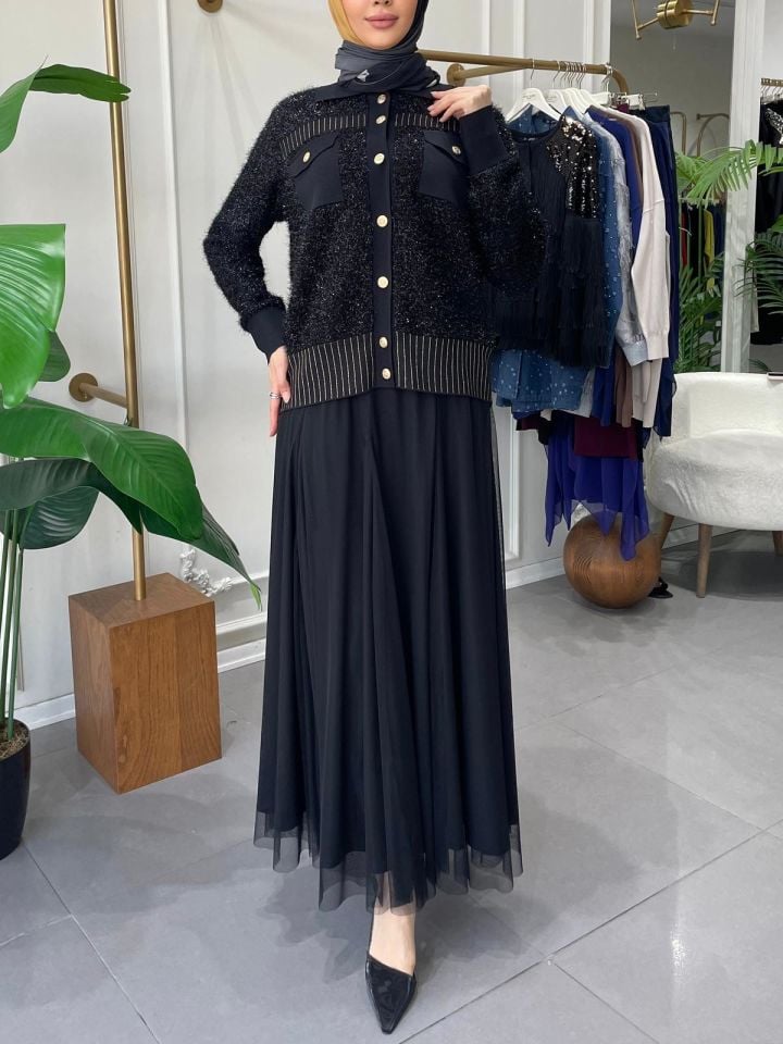 GOLD DETAYLI SAKALLI CEKET SİYAH