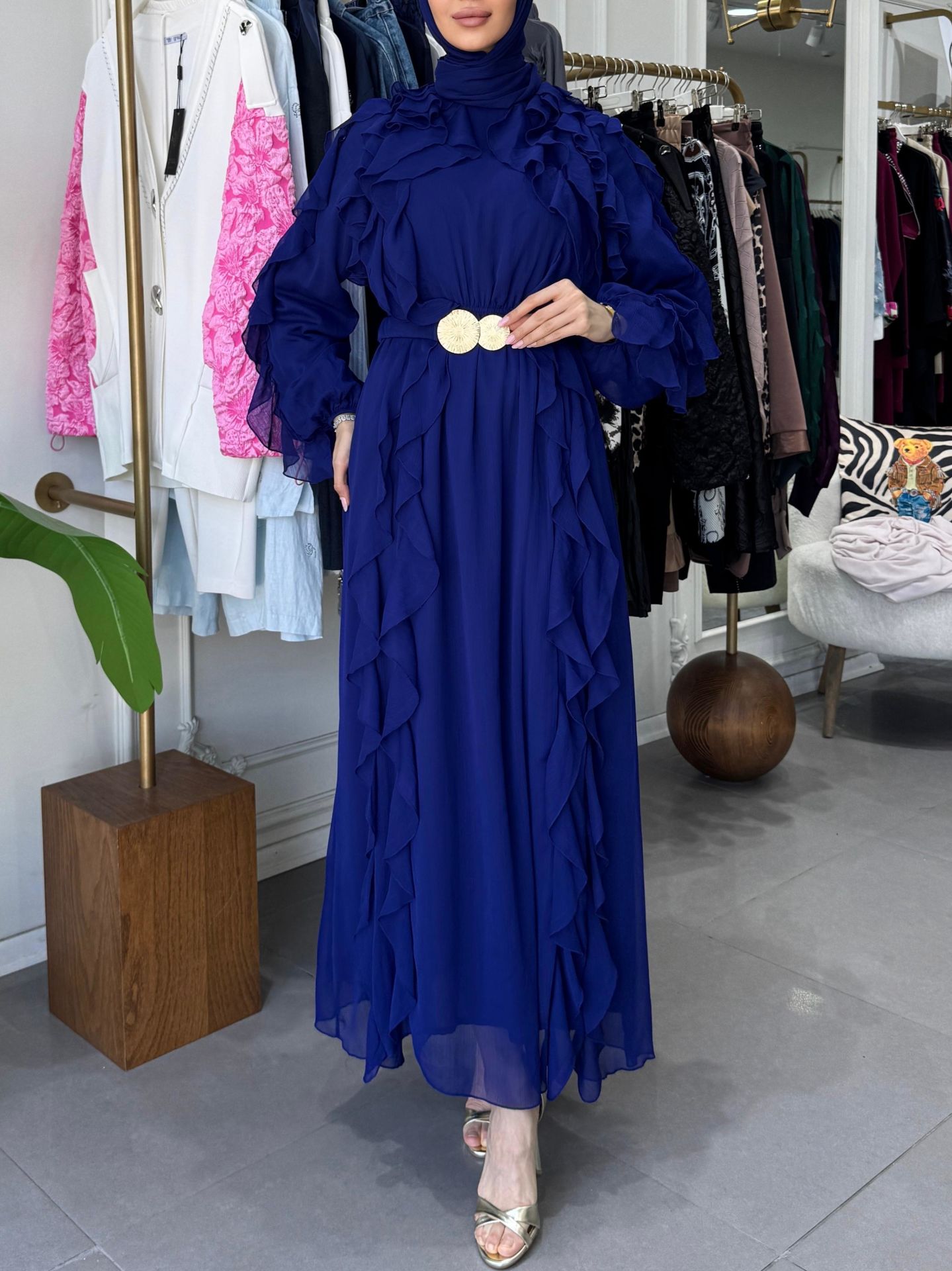 SPECİAL RUFFLE ELBİSE LACİVERT