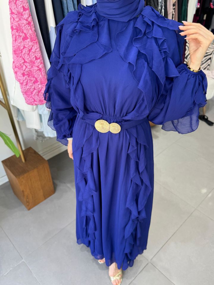 SPECİAL RUFFLE ELBİSE LACİVERT