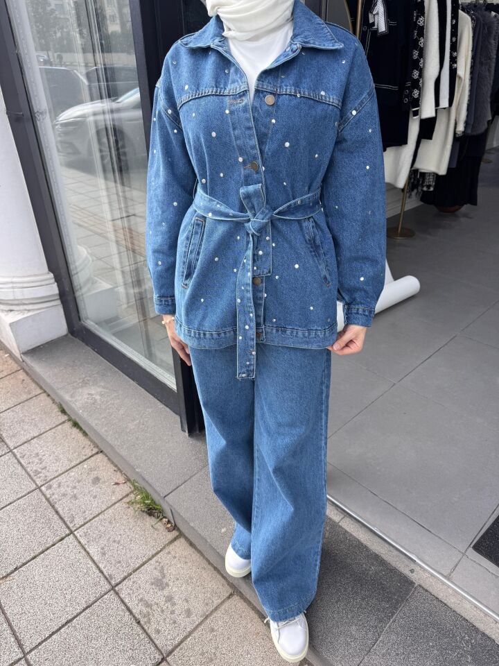 TAŞLI KOT TAKIM AÇIK DENİM