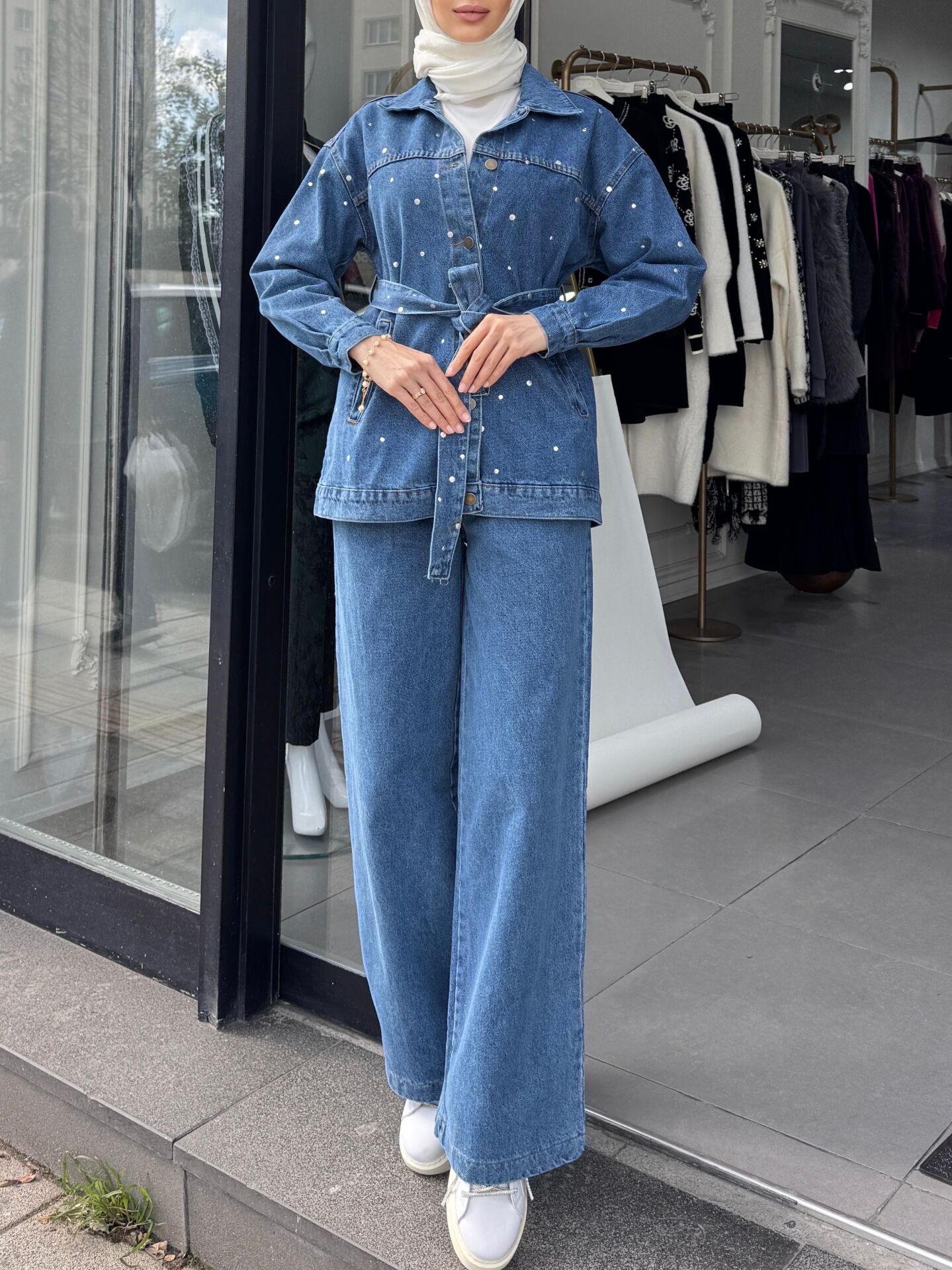 TAŞLI KOT TAKIM AÇIK DENİM