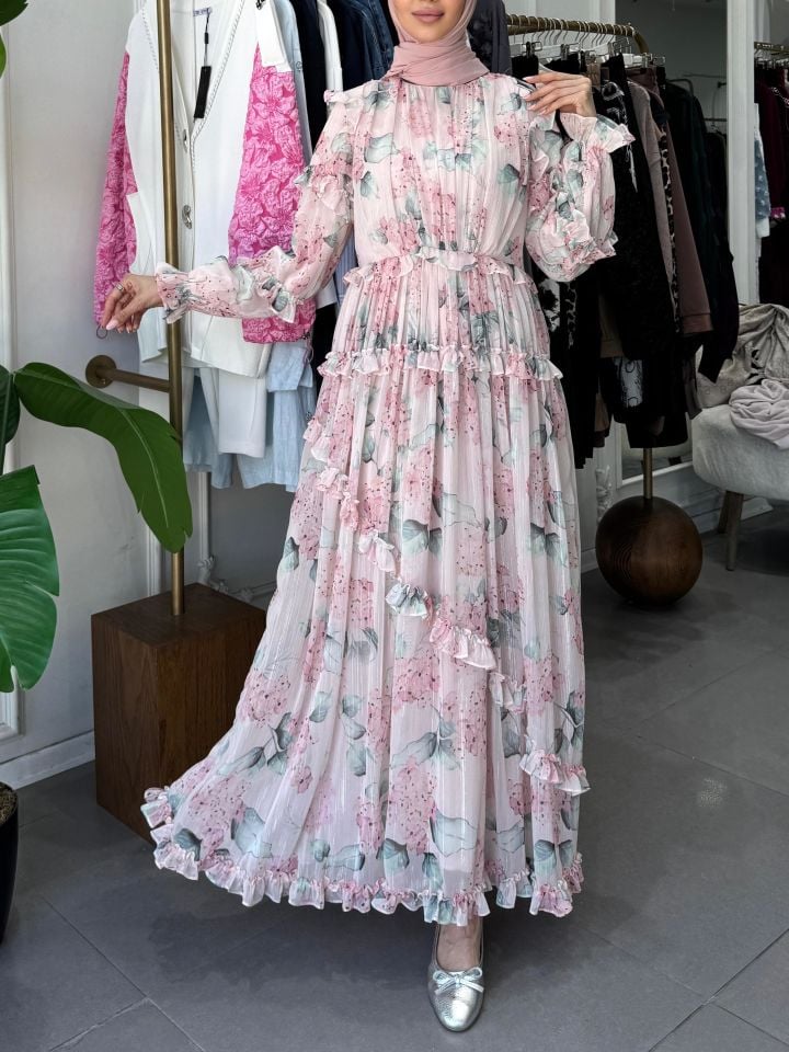 DESENLİ ELBİSE PUDRA ÇİÇEK