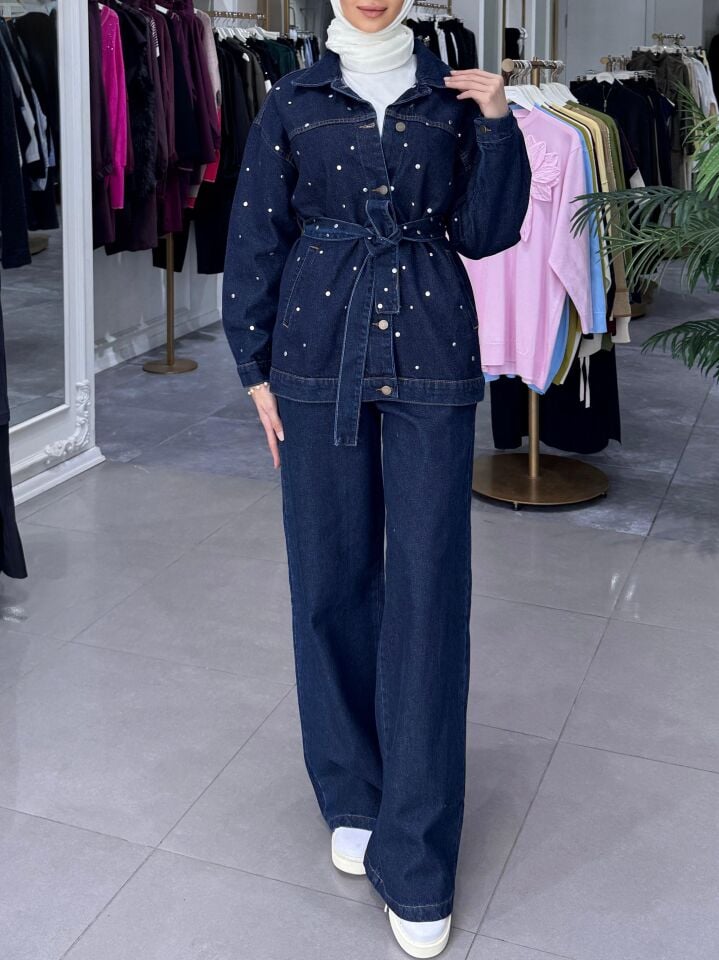 TAŞLI KOT TAKIM KOYU DENİM