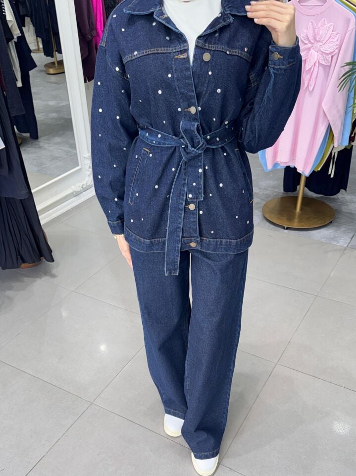 TAŞLI KOT TAKIM KOYU DENİM