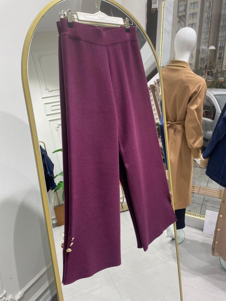 DÜĞME DETAYLI TRİKO PANTOLON BORDO