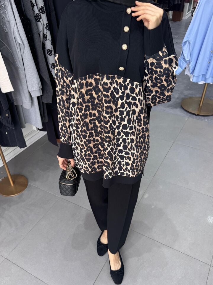 DÜĞME LEOPAR TUNİK  SİYAH