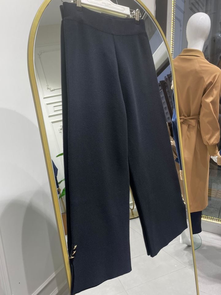 DÜĞME DETAYLI TRİKO PANTOLON SİYAH
