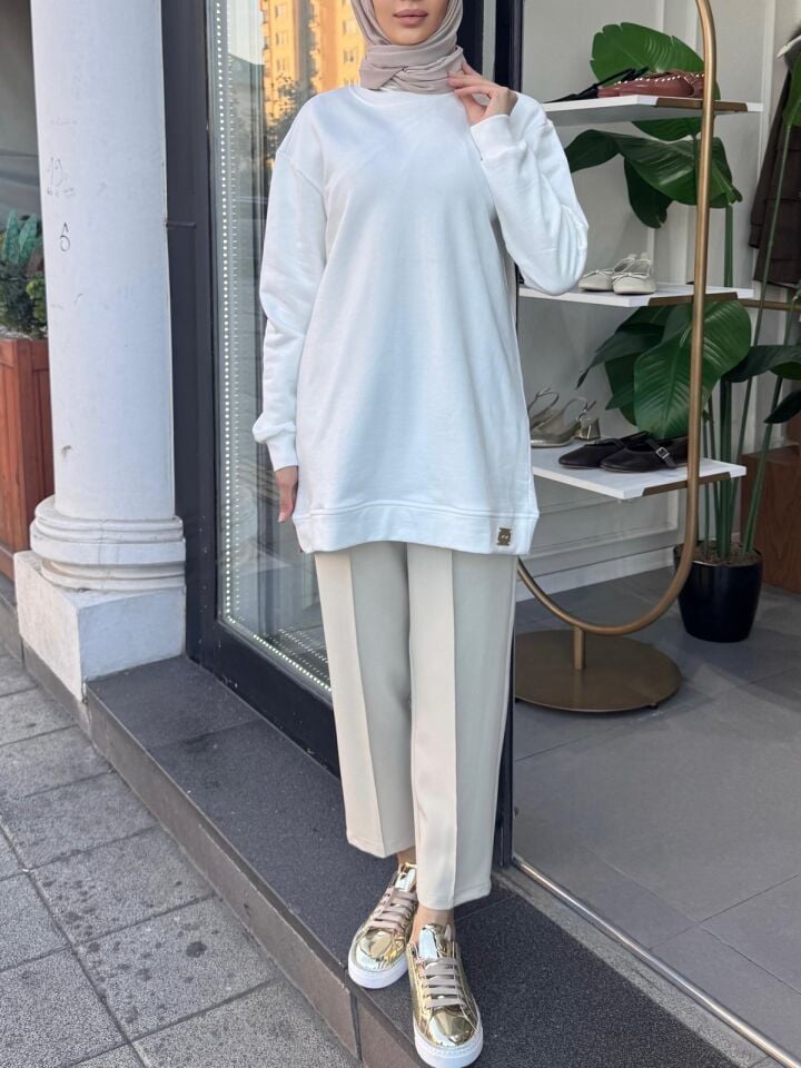 BASİC PAMUKLU SWEAT EKRU