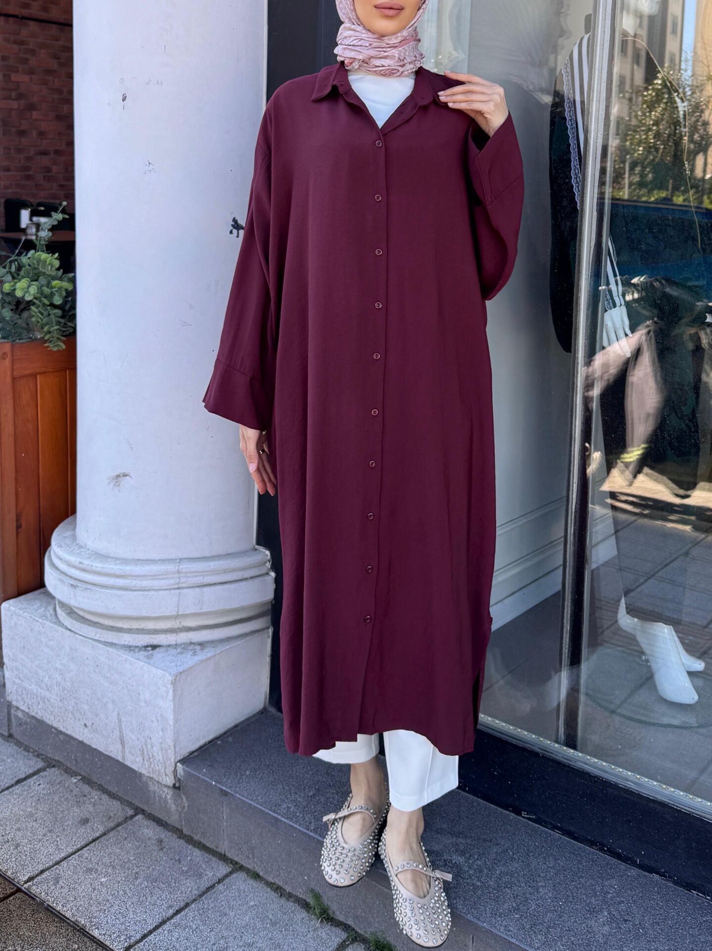 TENCEL GÖMLEK BORDO