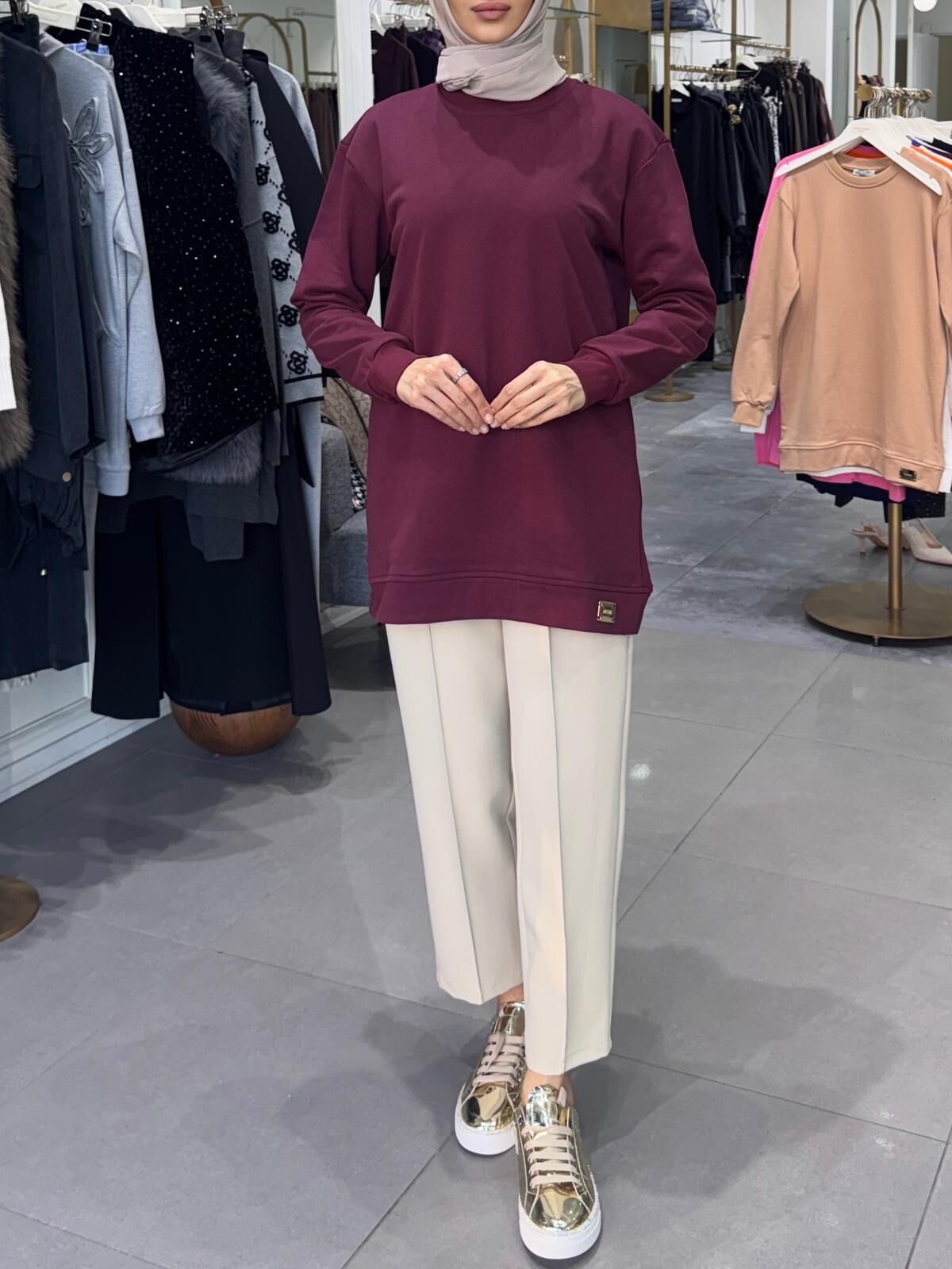 BASİC PAMUKLU SWEAT VİŞNE