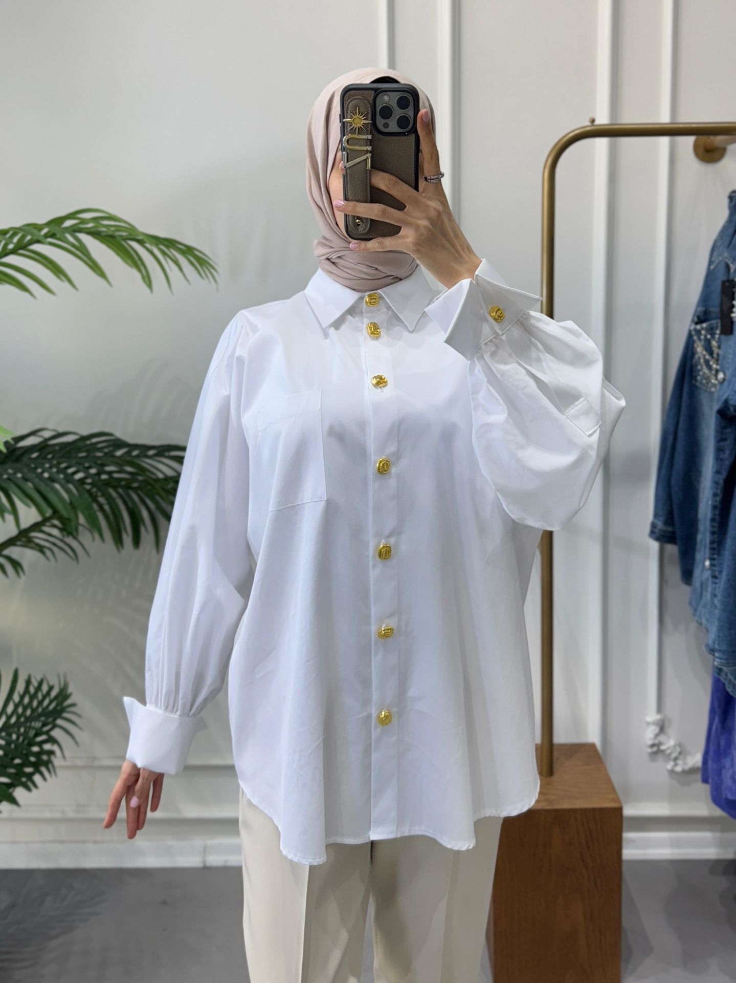 KOL KATLAMA DETAYLI GÖMLEK  BEYAZ