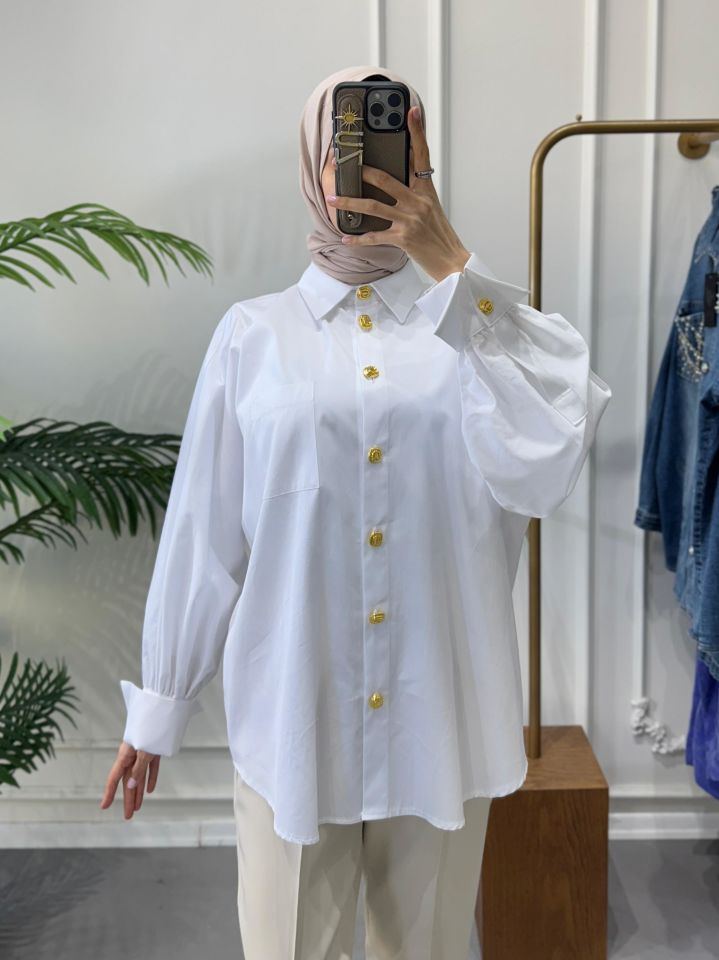 KOL KATLAMA DETAYLI GÖMLEK  BEYAZ