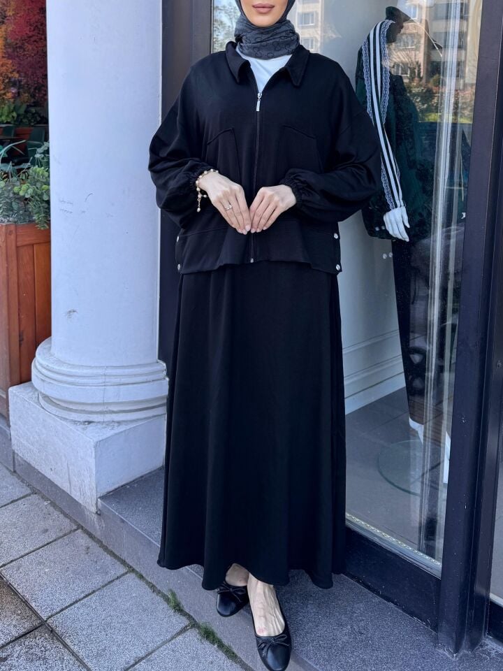 ÇITÇITLI ETEKLİ TAKIM SİYAH