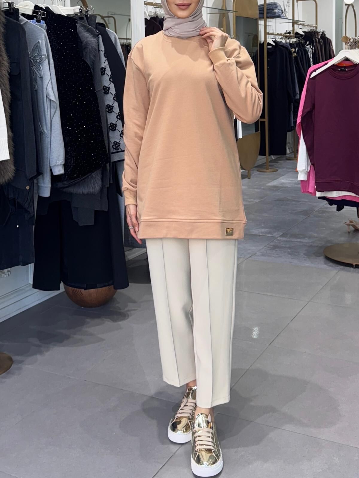 BASİC PAMUKLU SWEAT BEJ