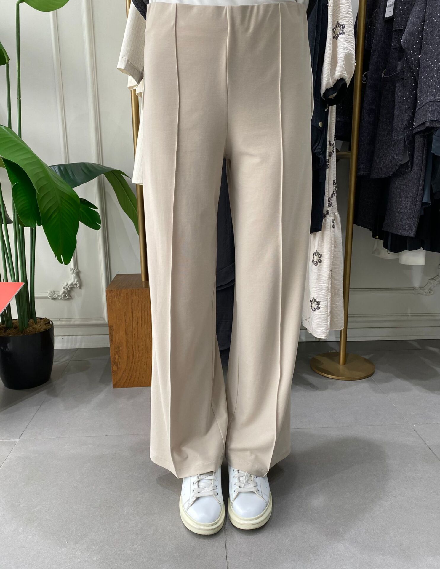 NERVURLU TENSEL ÖRME PANTOLON TAŞ