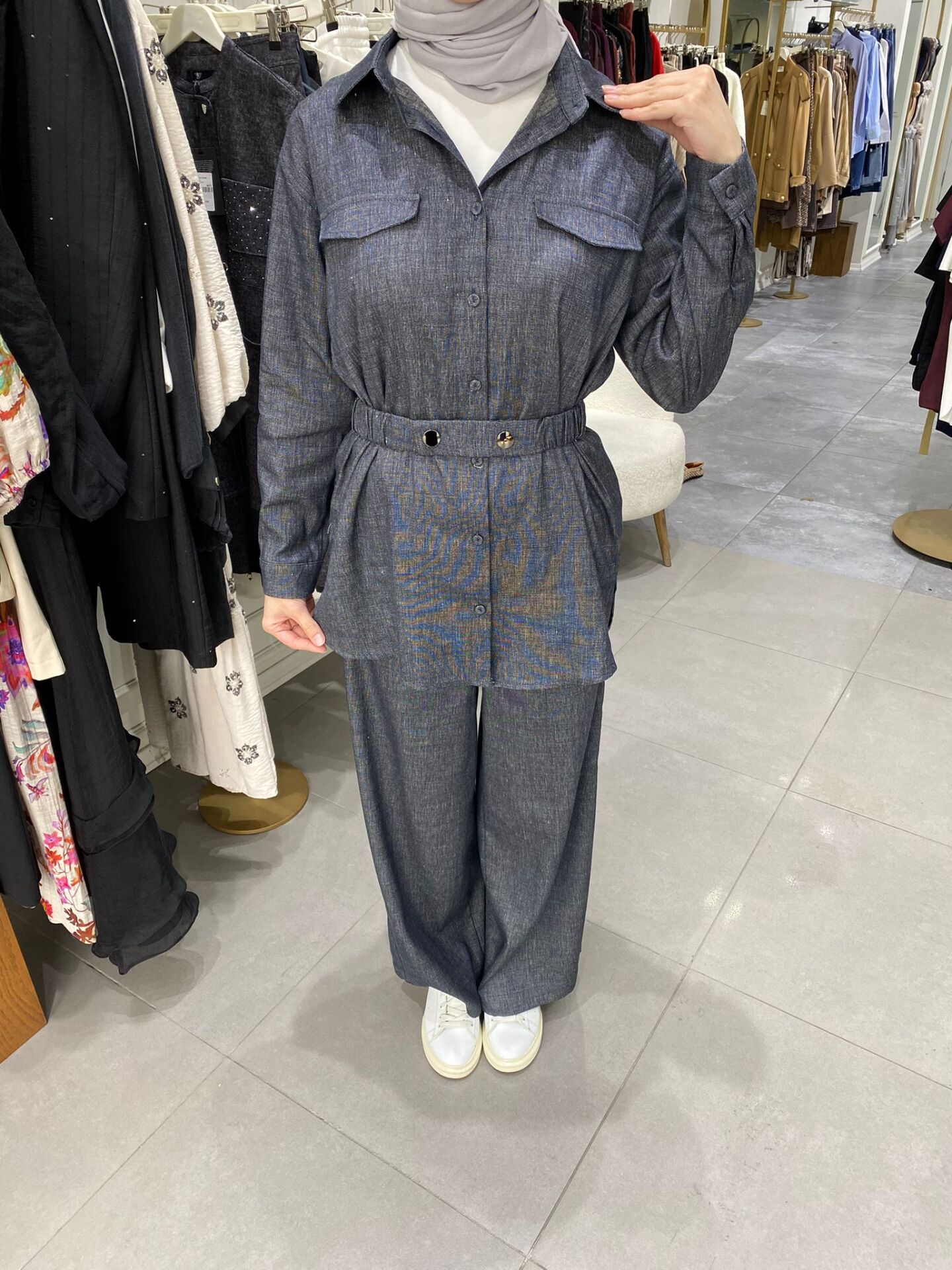 BELİ LASTİK KEMERLİ DENİM TUNİK