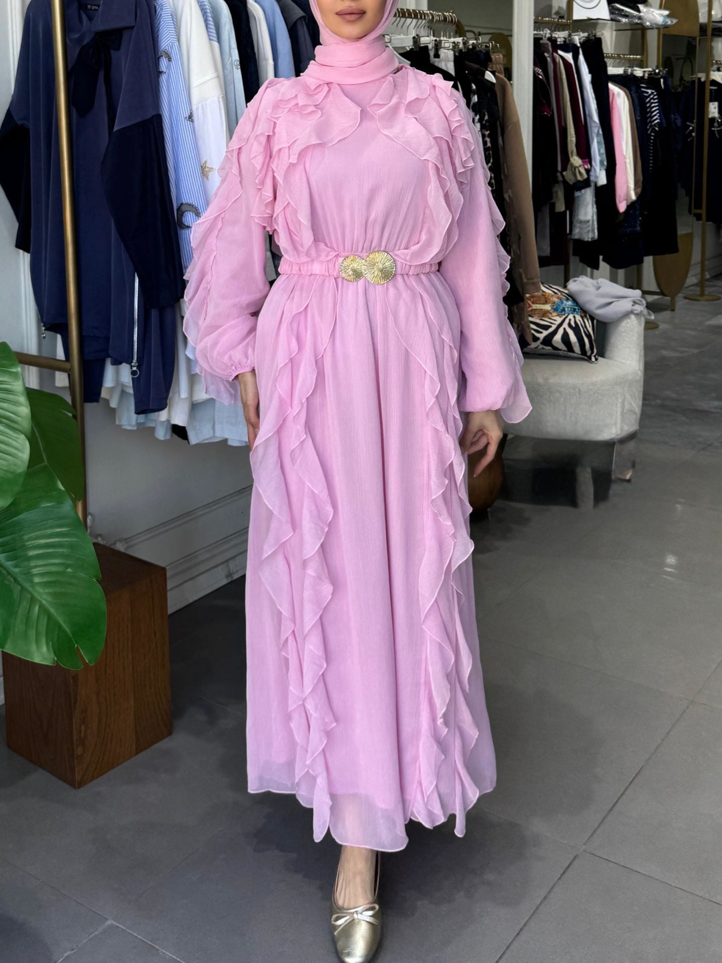 SPECİAL RUFFLE ELBİSE PUDRA