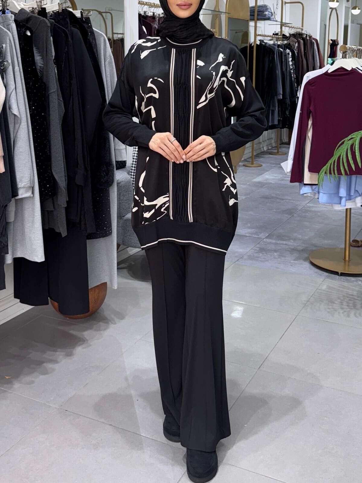 MERSERİZE TUNİK SİYAH BEJ