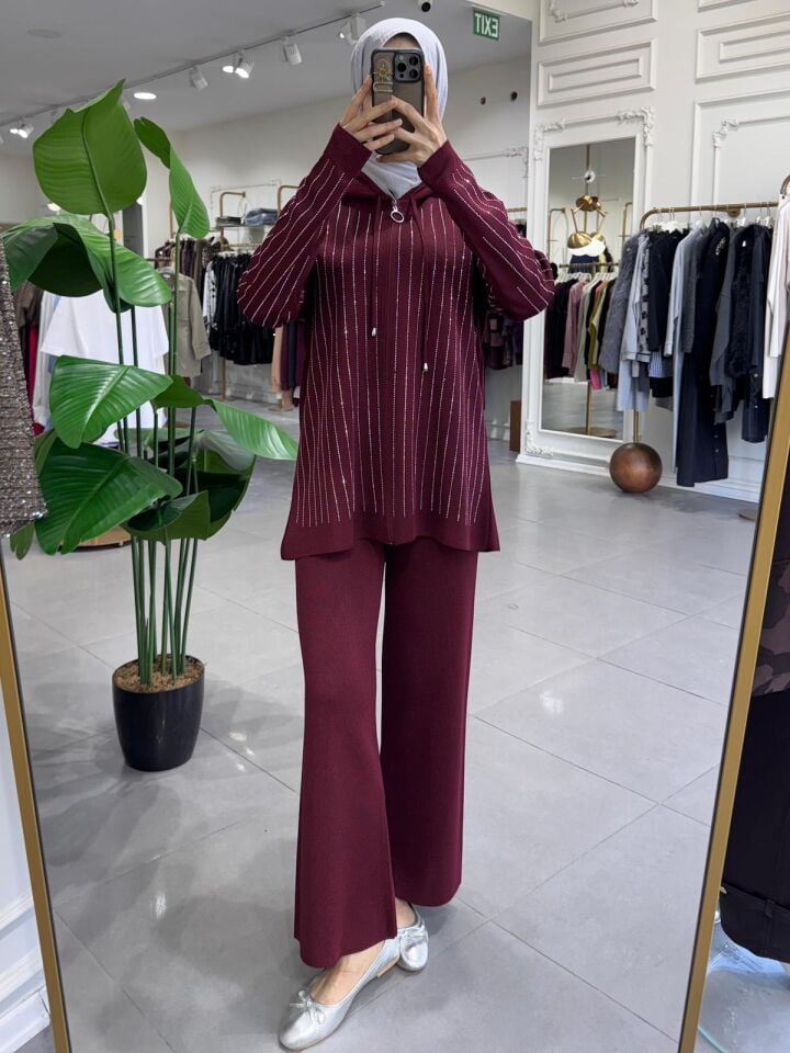 TAŞLI TRİKO TAKIM BORDO