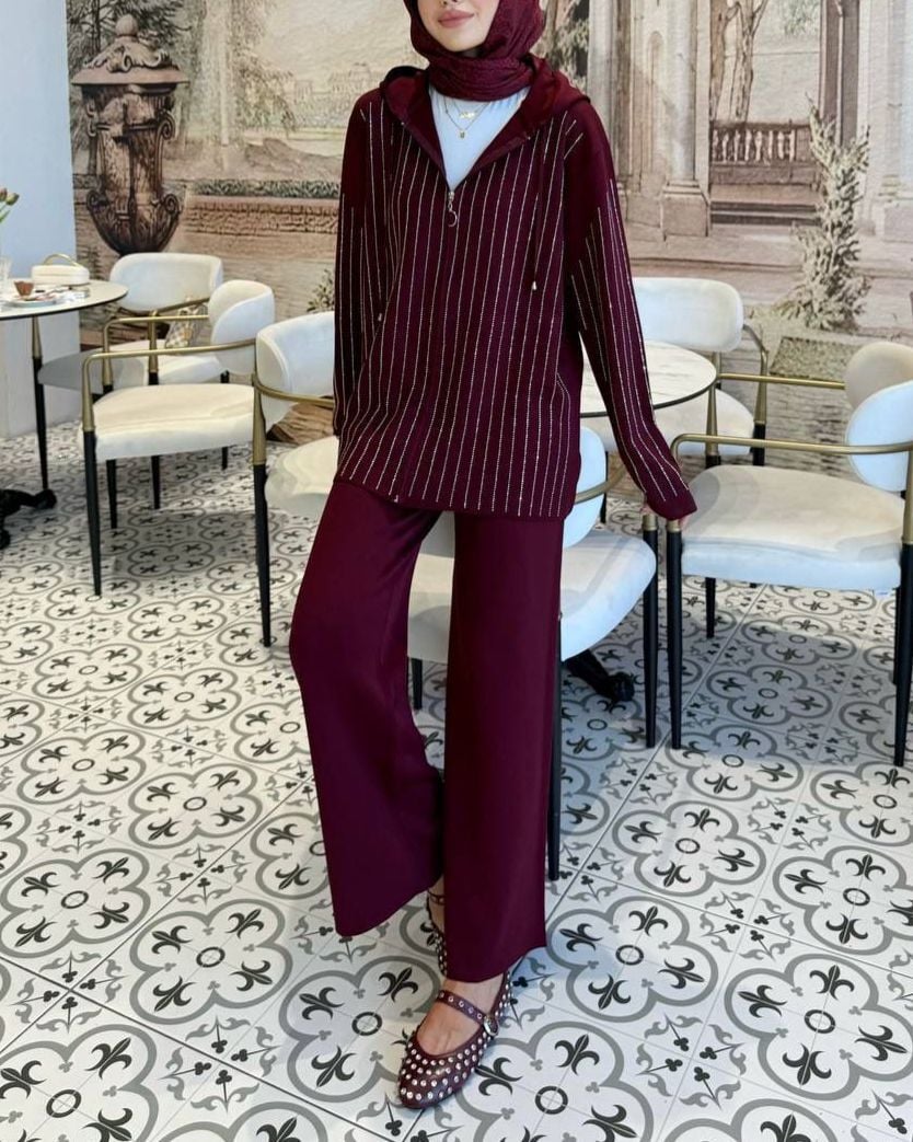 TAŞLI TRİKO TAKIM BORDO