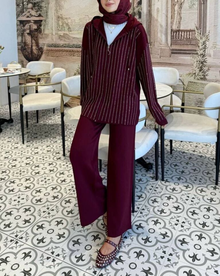 TAŞLI TRİKO TAKIM BORDO