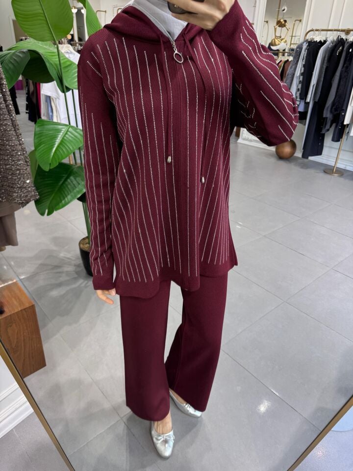 TAŞLI TRİKO TAKIM BORDO