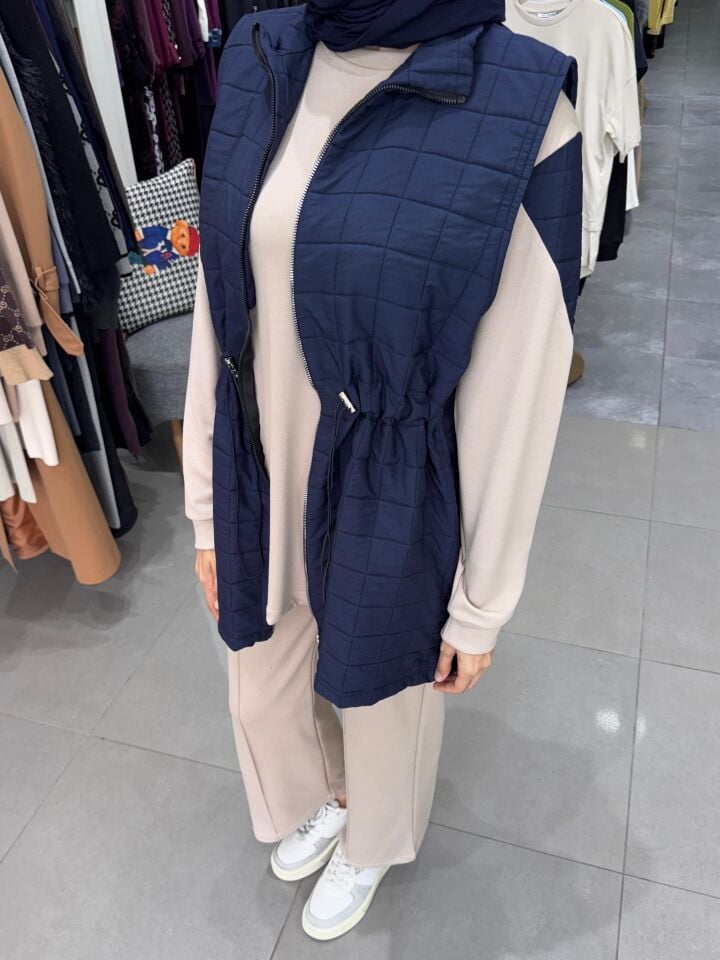 YELEKLİ ÜÇLÜ TAKIM LACİVERT