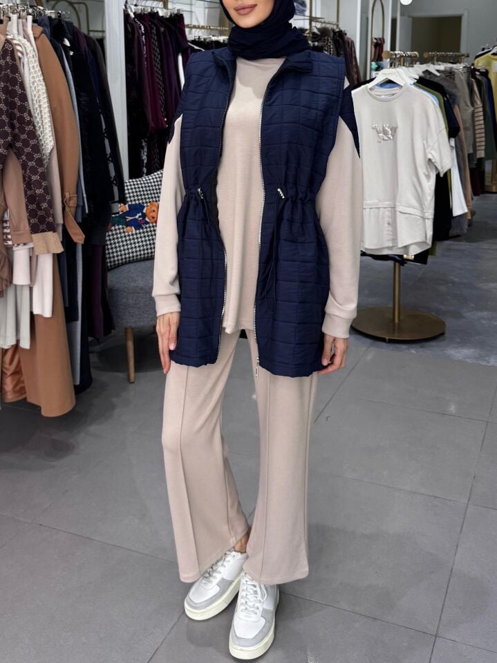 YELEKLİ ÜÇLÜ TAKIM LACİVERT