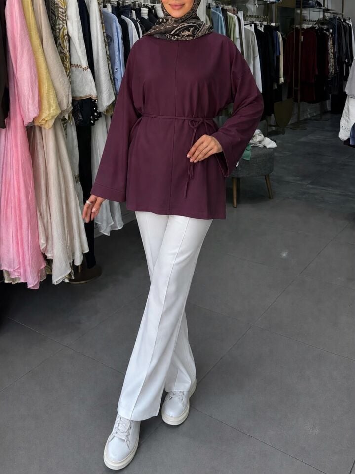 DİKİŞ DETAYLI YIRTMAÇLI SWEATSHIRT MÜRDÜM