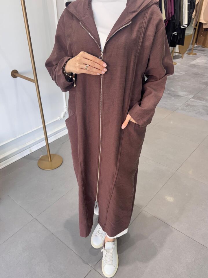 FERMUARLI KETEN KAP KAHVERENGİ