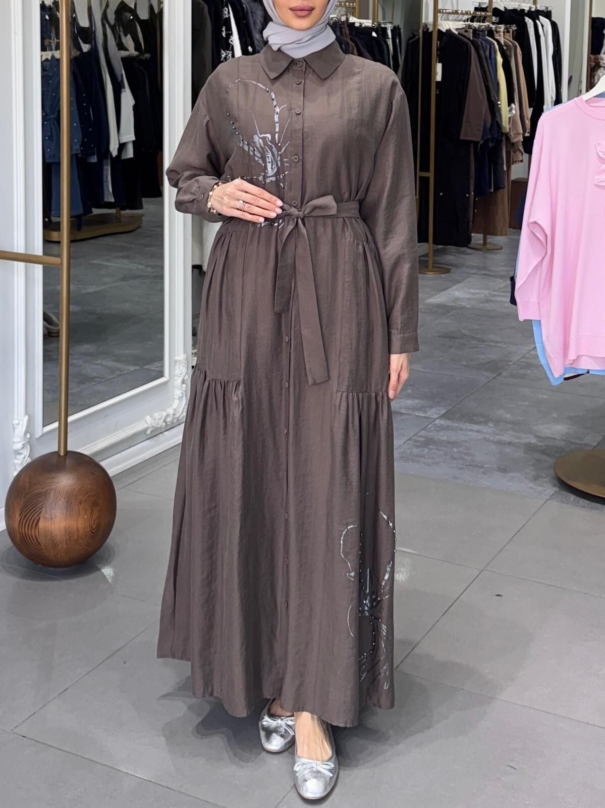 ÖNÜ BASKILI SAFARİ ELBİSE