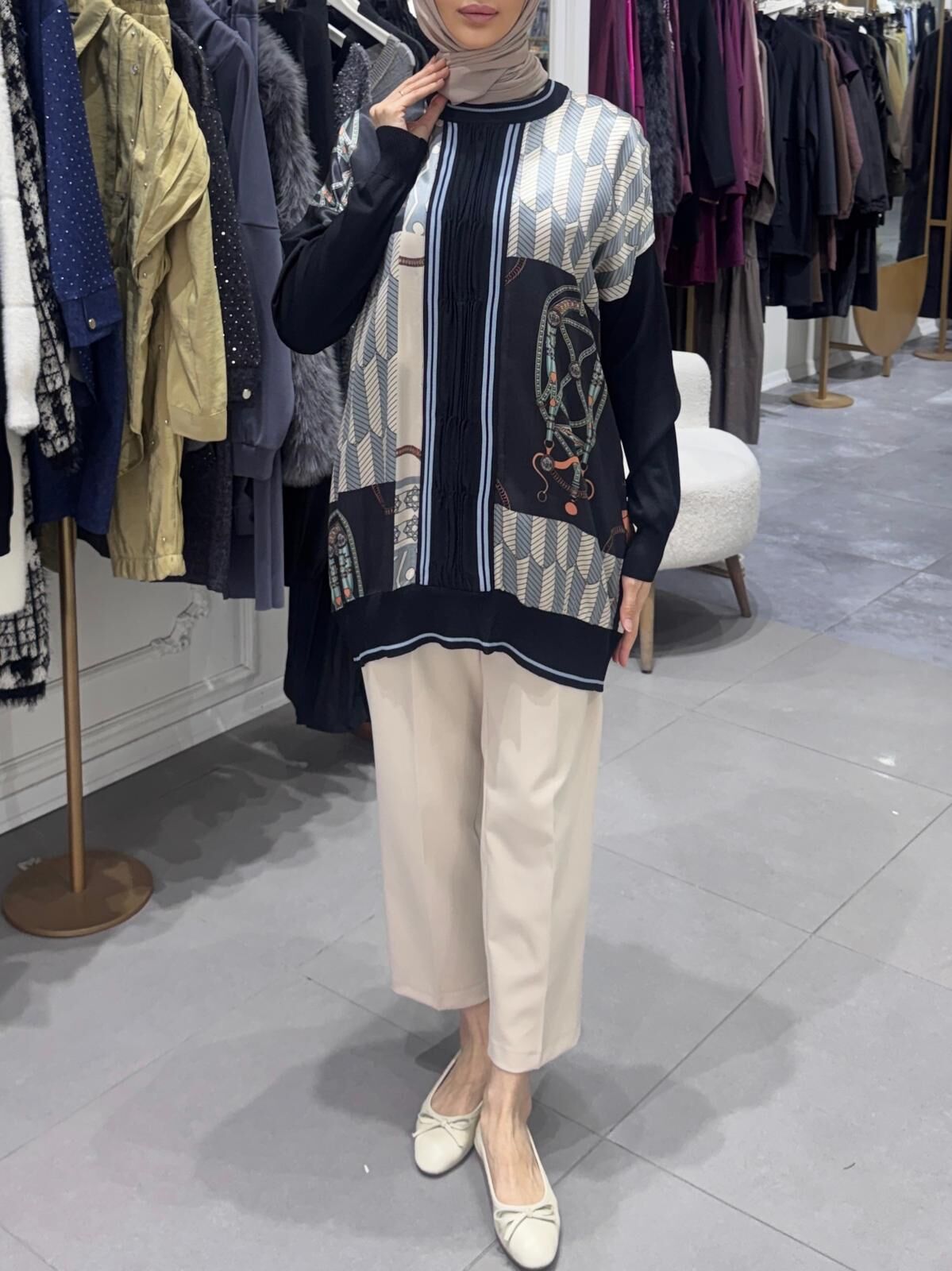 MERSERİZE ZİNCİR TUNİK MAVİ