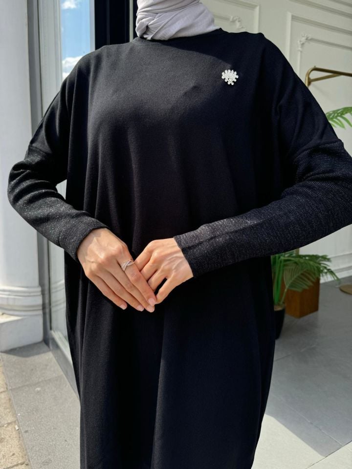 MERWİSH BROŞ TRİKO TUNİK  SİYAH