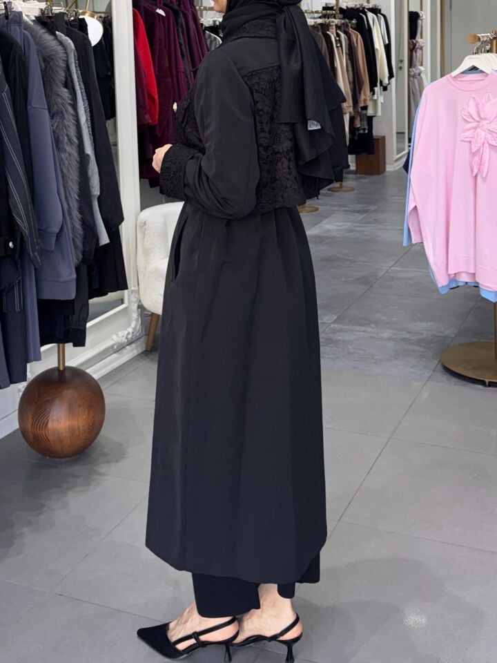 GÜPÜRLÜ TRENÇKOT SİYAH