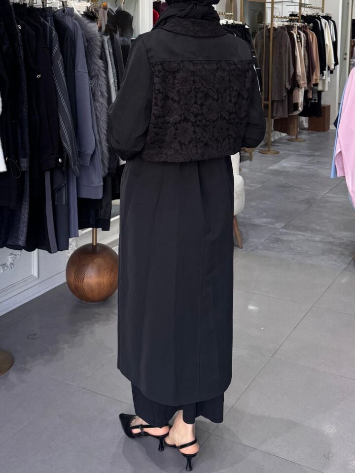 GÜPÜRLÜ TRENÇKOT SİYAH