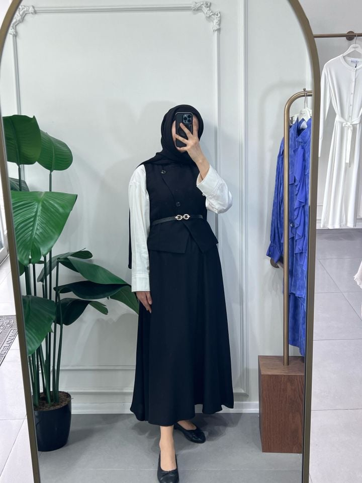 YELEKLİ ETEKLİ TAKIM SİYAH