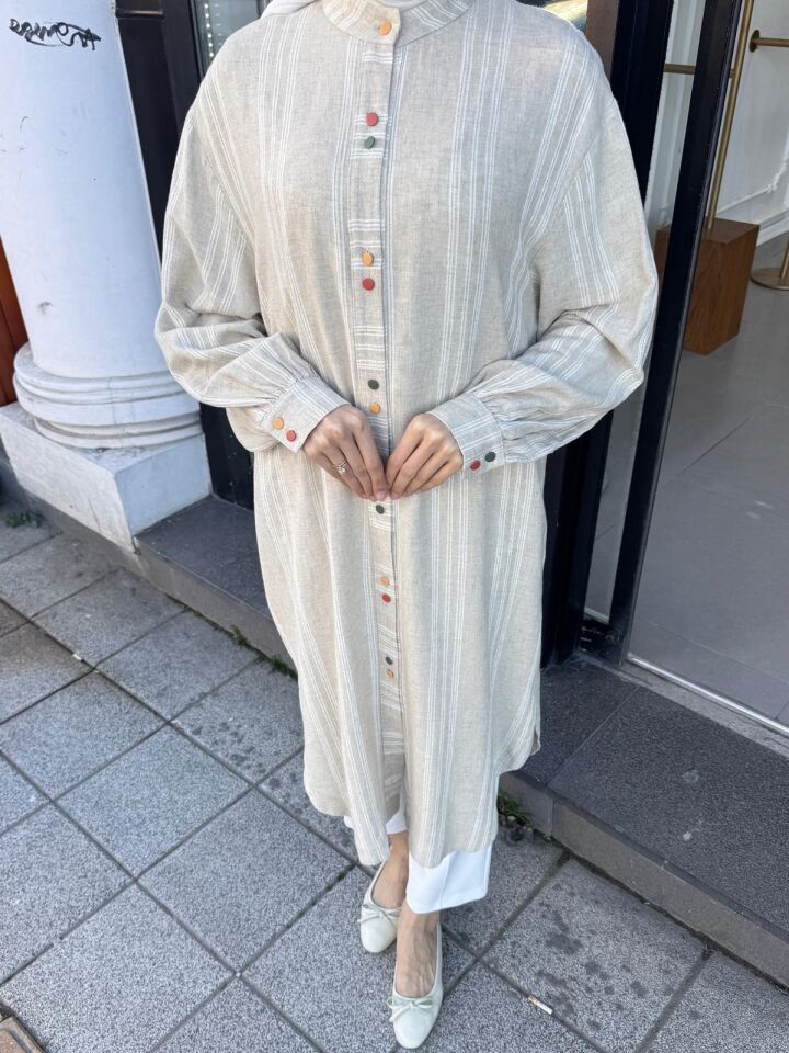 ARKASI KUŞLU KETEN TUNİK