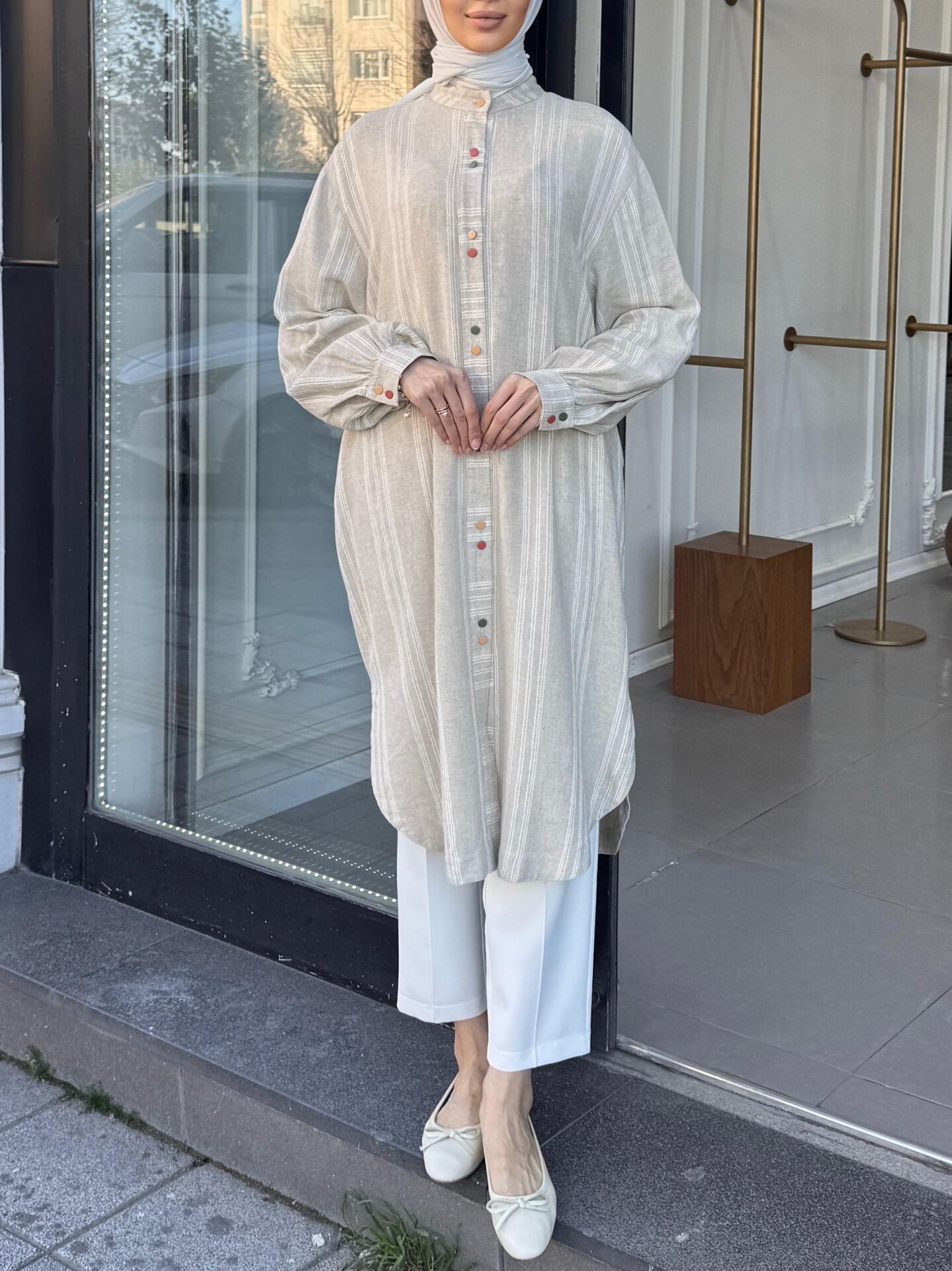 ARKASI KUŞLU KETEN TUNİK