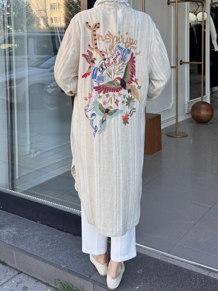 ARKASI KUŞLU KETEN TUNİK