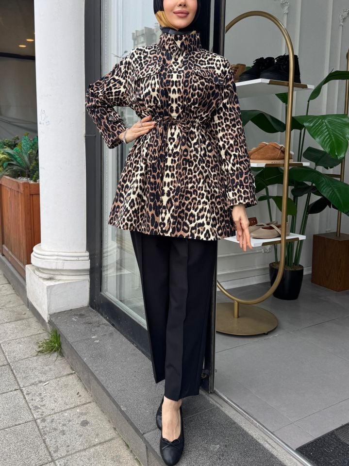 BELİ BAĞCIKLI LEOPAR CEKET KAHVE