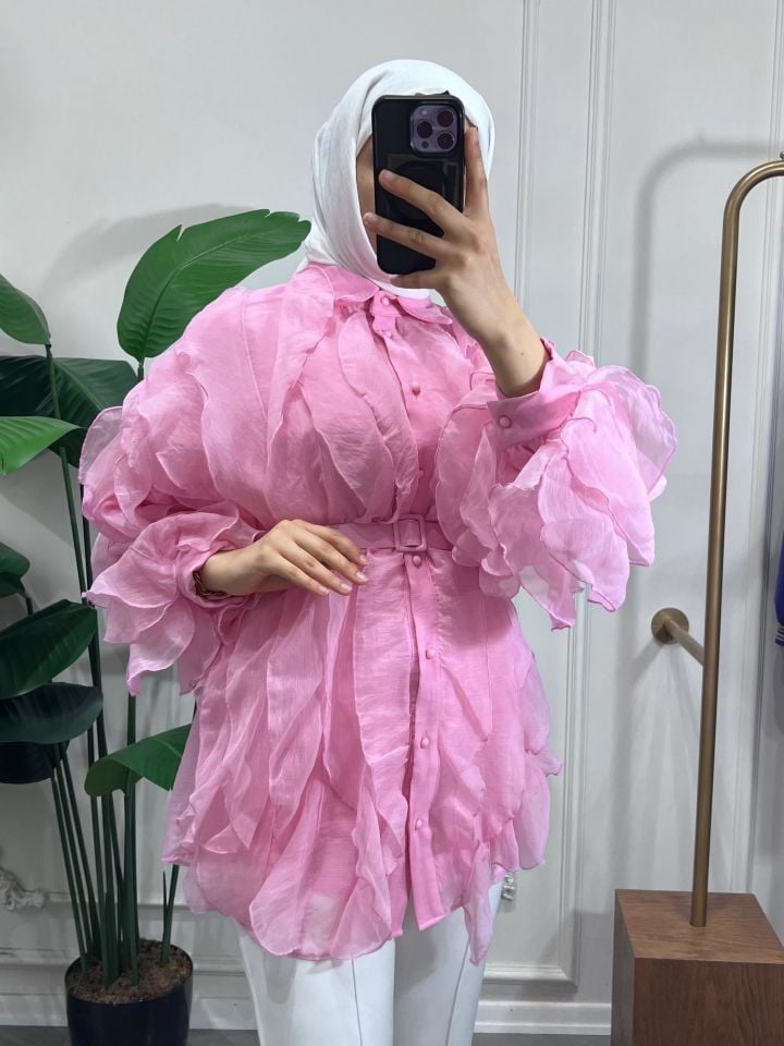 FUL FIR FIR KEMERLİ TUNİK PEMBE