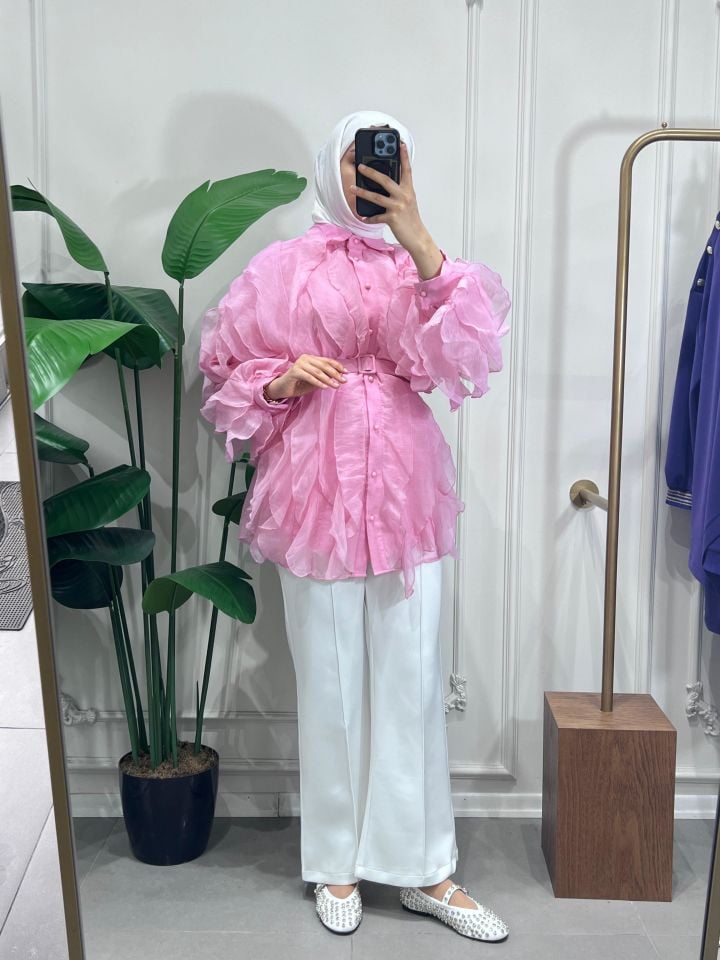 FUL FIR FIR KEMERLİ TUNİK PEMBE