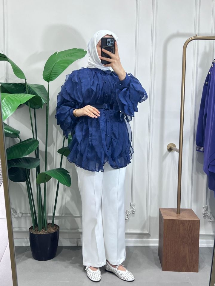 FUL FIR FIR KEMERLİ TUNİK MAVİ