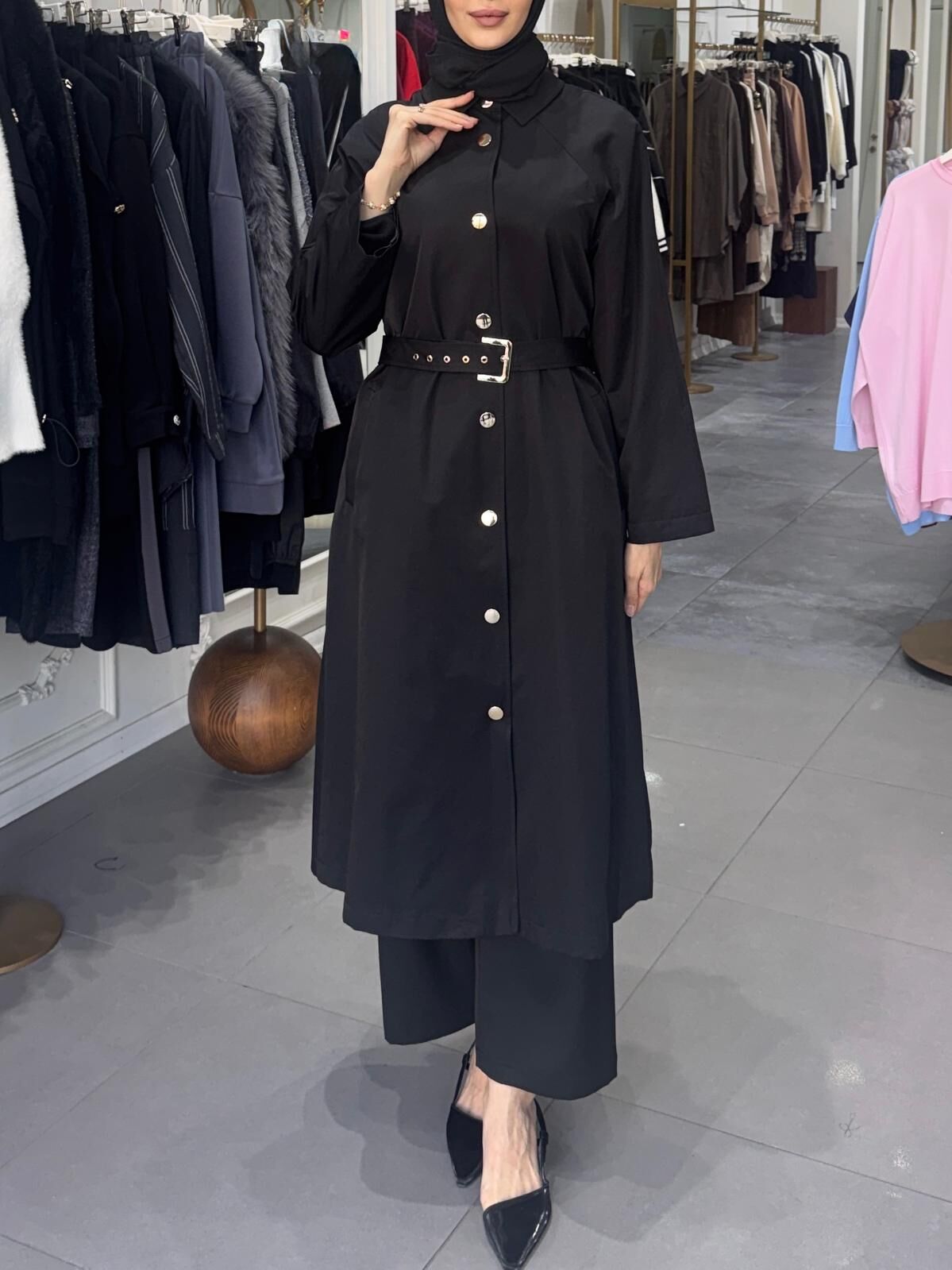 MİDİ BOY SİYAH TRENÇKOT