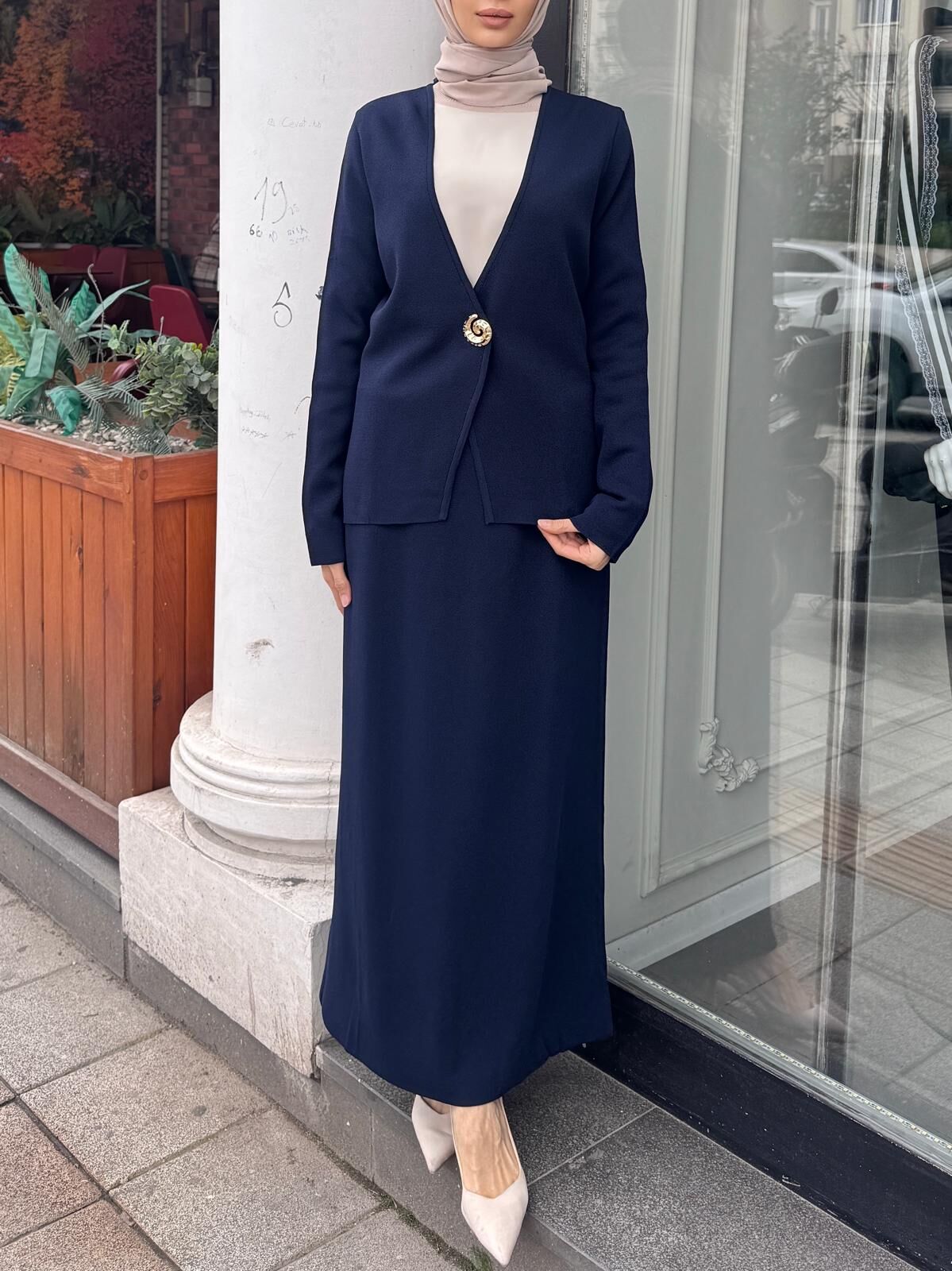 ÖRME ETEKLİ TAKIM LACİVERT